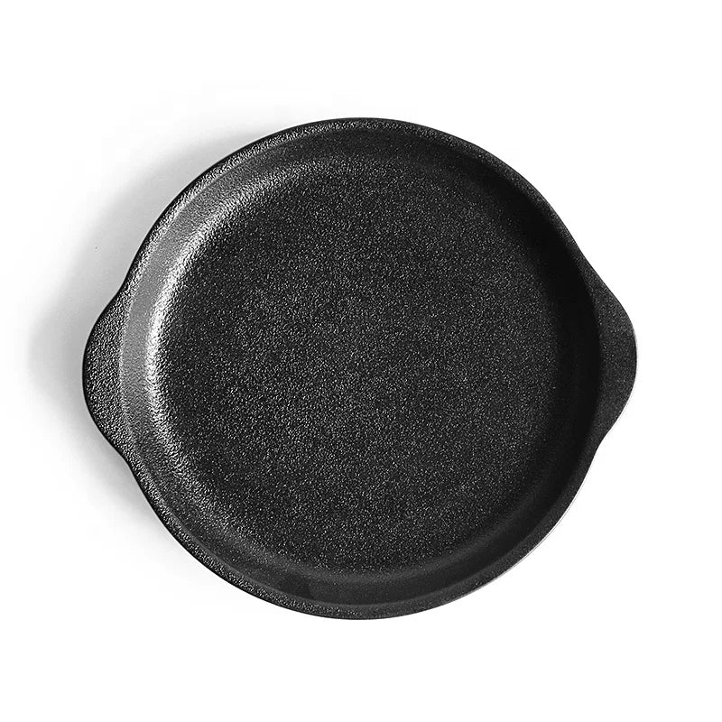 Porcelain Black Eco-Friendly Restaurant Tray Handpainted Breakable Plates with 2 Handles 4 Sizes Round Dinner Plates