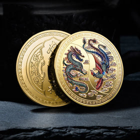 High Quality China Style Metal Craft Coin Dragon and Phoenix Color Silver Gold Plated Coins