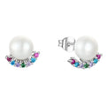 YILUN 925 Sterling Silver Pearl Earrings Colorful Cubic Zirconia Rhodium Plated Hypoallergenic Jewelry Engagement Women Earrings