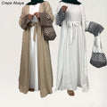Crepe Open Abaya with Belt and Bag Plain Islamic Clothing Wholesale Women Muslim Dress for Prayer Ramadan Eid Turkey Abaya