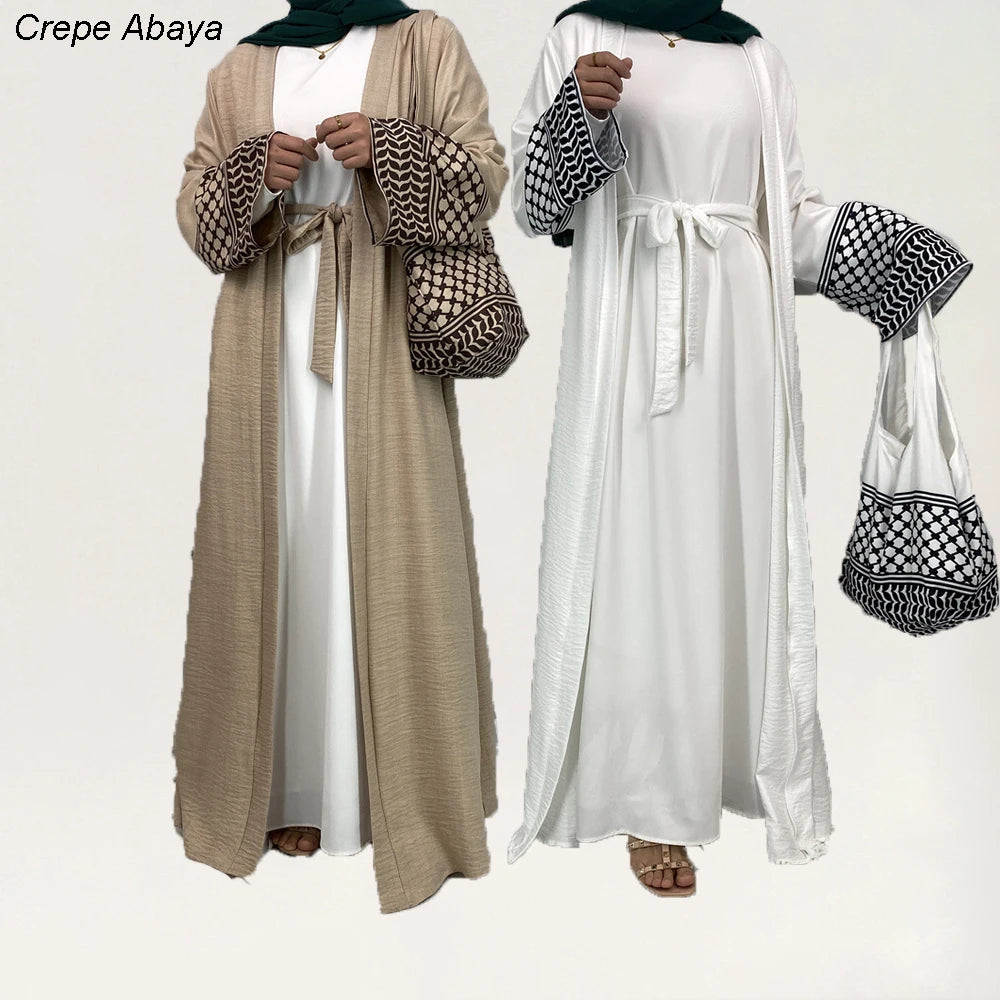 Crepe Open Abaya with Belt and Bag Plain Islamic Clothing Wholesale Women Muslim Dress for Prayer Ramadan Eid Turkey Abaya
