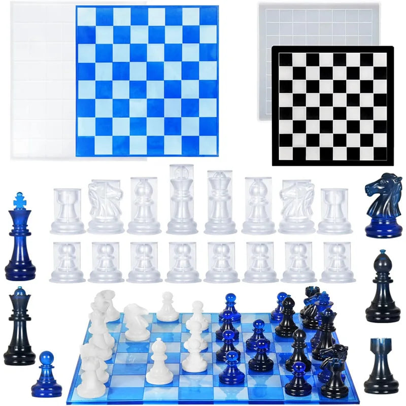 International Chess 3D Silicone Molds Kit DIY Resin Crafts Making Chessboard and Pieces Packaged in OPP Bag