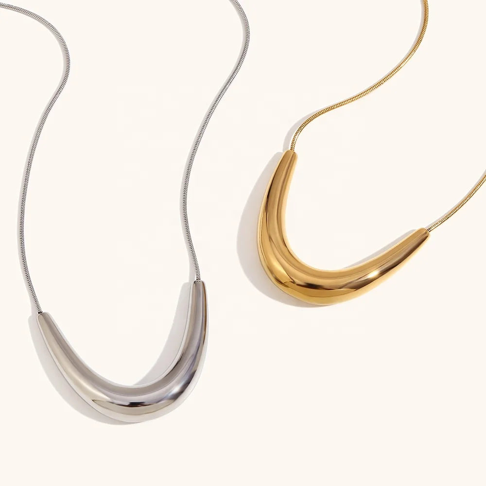 Dingran NECKLACE High Fashion V-Shape Pendant Snake Chain Necklaces Waterproof 18K Gold Plated Jewelry