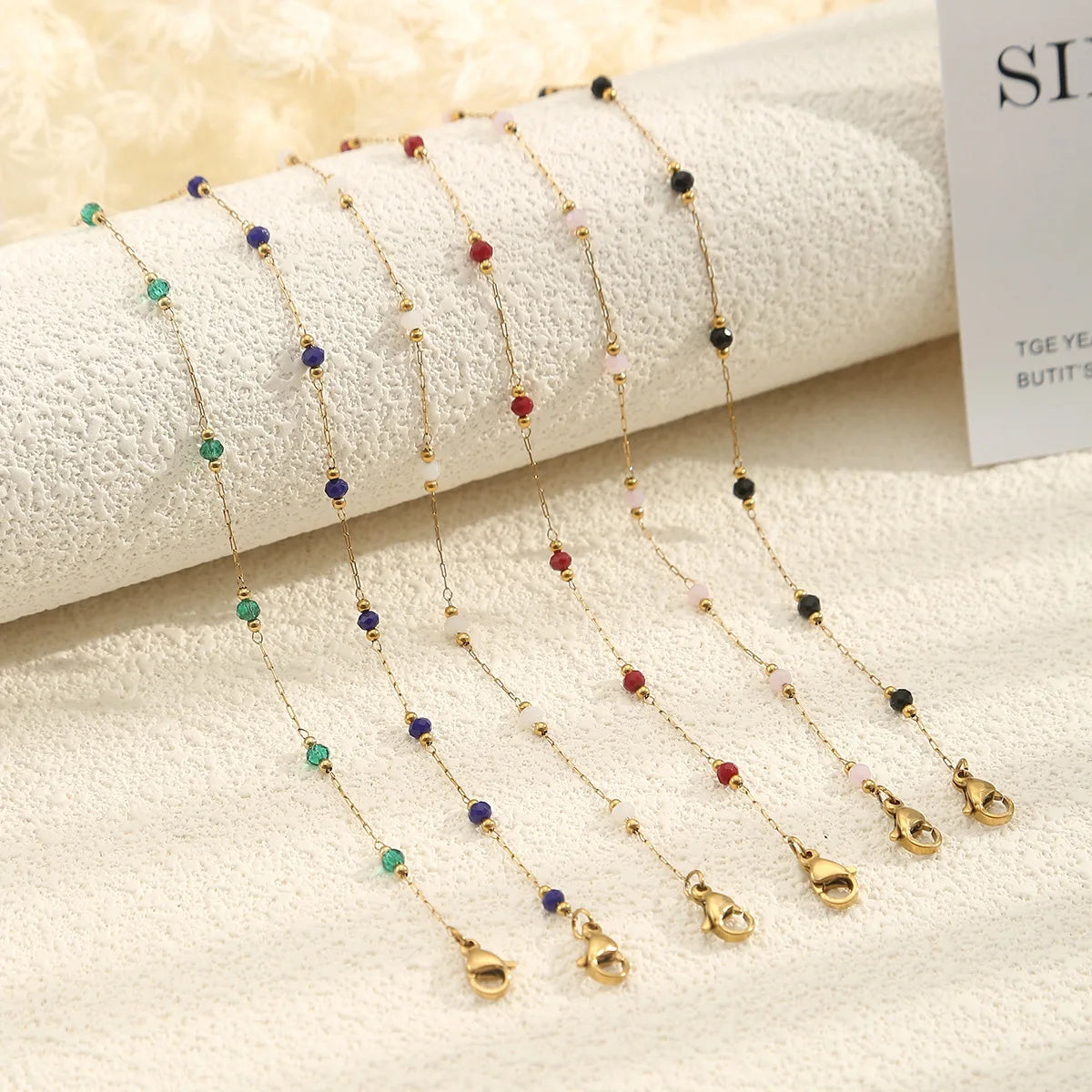 HB523 Ins Korean Style Sweet Crystal Partition Bead Bracelet Stainless Steel Slim Chain Jewelry for Women Factory Wholesale