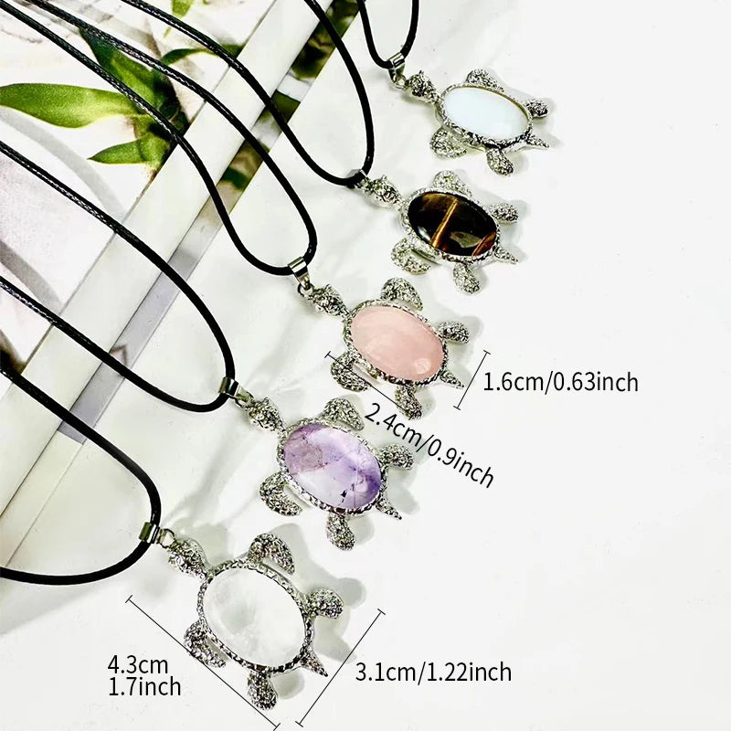 Natural Healing Crystal Stone Charms Necklace Sea Turtle Pendant for Wholesale Price