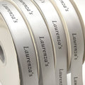 Wholesale Custom Gift Silk Ribbon logo Satin Good Quality 7/8 Inch 22 mm Printed Letters Grey Polyester Satin Ribbon