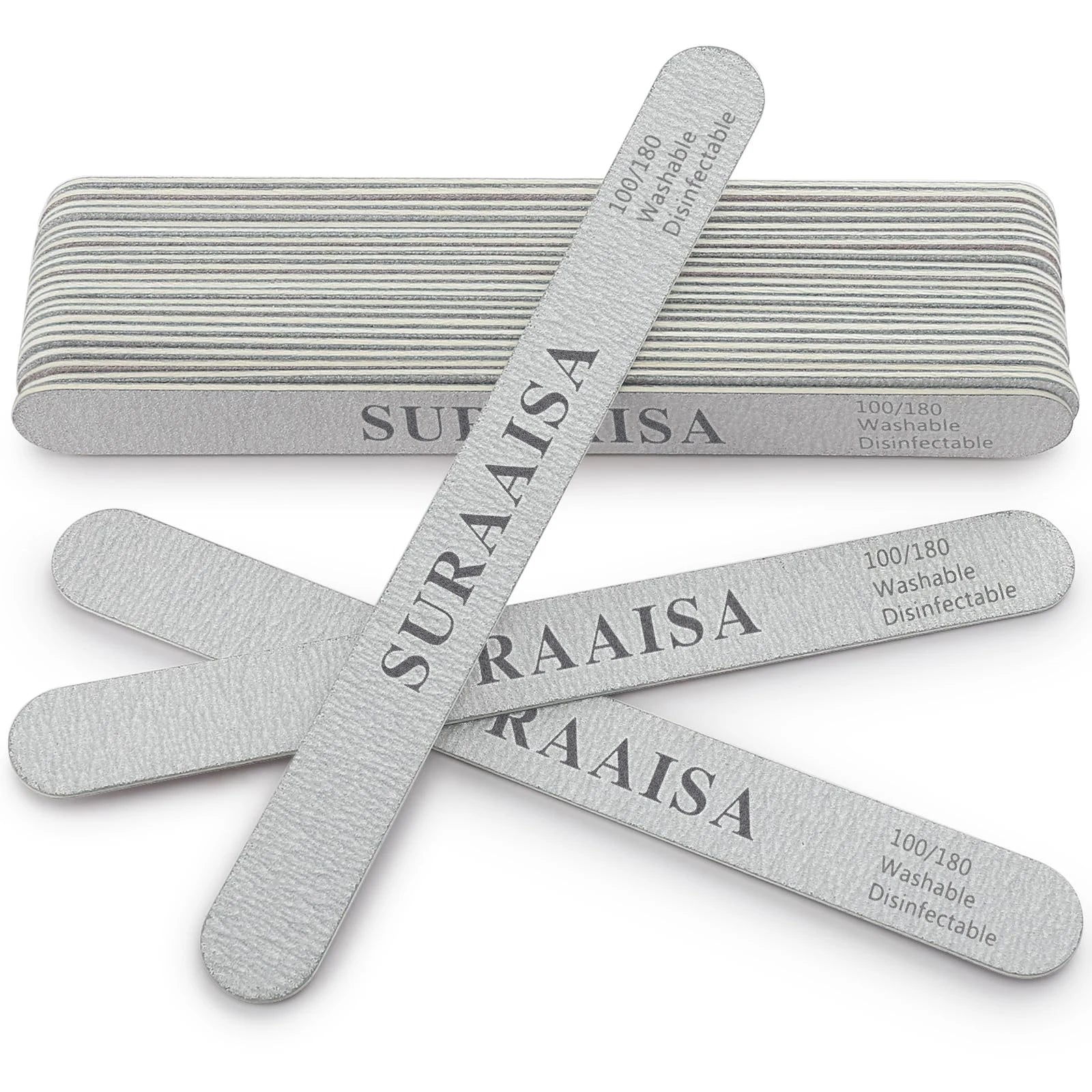 Professional Reusable 100/180 Grit Double Sided Sandpaper Nail File Washable Plastic for Home Use Manicure Tools