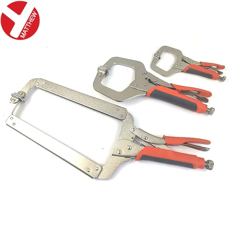 C Type Locking Plier Set with Movable Jaw Pads Serrated Surface Anti-Slip Plastic Handle-for DIY Welding Carbon Steel Material MegaBDM