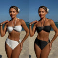 New Solid Color Tube Top Bikini High Waist Metallic Floral Swimsuit Sexy High Cut Swimwear Bikini