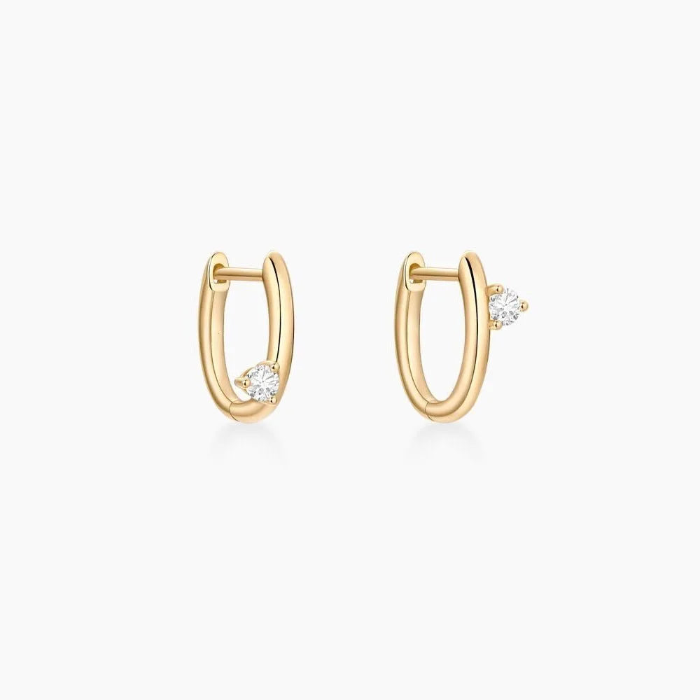 Unique Designer Fashion 18K Gold Plated Pure 925 Sterling Silver Asymmetrical Zircon Hoop Stud Earrings for Women Girls Gifts
