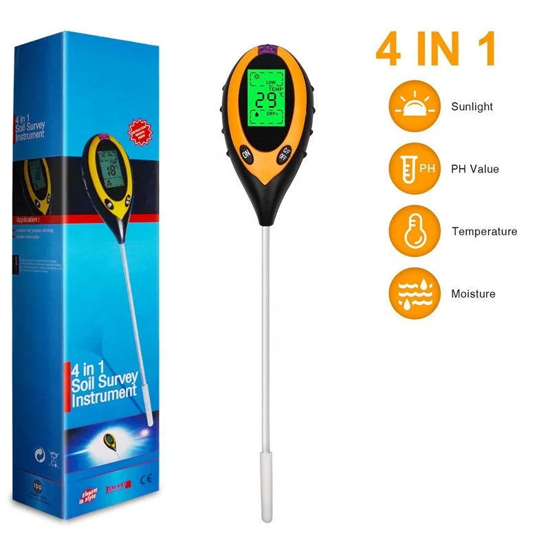 Digital LCD Display 4 in 1 Temperature Light Tester Moisture Testing Kit ph Soil Meter MegaBDM