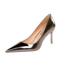 Y 43 Large Size Women's Fashion Sexy Metal 7.5-10.5cm High Heels Shallow Pointed Toe Nightclub Single Shoes for Ladies Female
