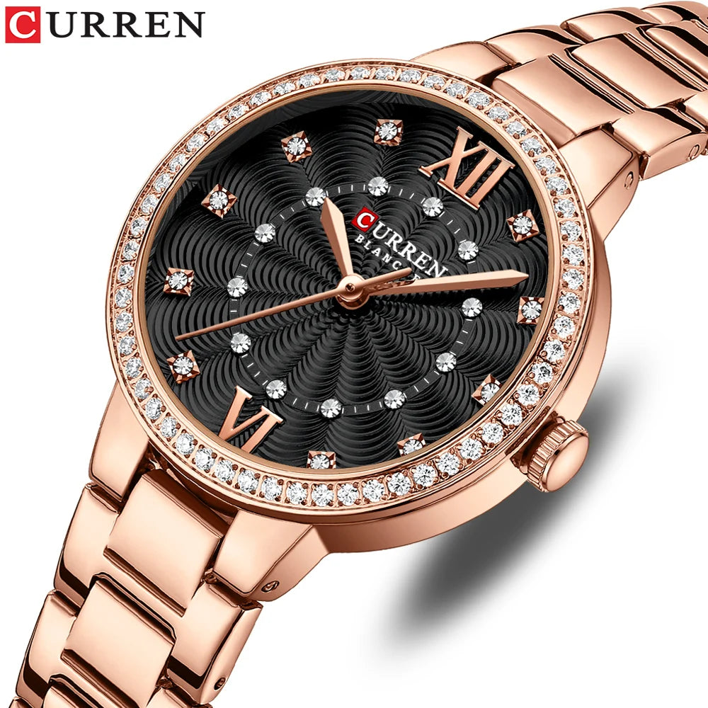 2025 Curren Watch 9085 Ladies Elegant Diamond Mini Quartz Watch Waterproof Stainless Steel Fashion Sports Watch Relogio Feminino