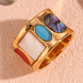 Dreamshow Geometric Turquoise Signet Ring Gold Plated Stainless Steel Statement Jewelry