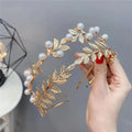 Fashion Gold Leaf Hair AccessoriesGirl Metal Gold Color Leaves Headband Fashion Pearl Leaf Headband and Earring