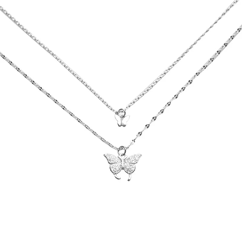 Hainon S925 Silver Butterfly Necklace 2021 New Birthday Gift Sterling Silver Double Clavicle Chain Wholesale