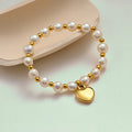 Handmade High-End Gold Plated Freshwater Pear Bracelet Cross Irregular Heart Christian Flower Pendant Jewelry Bracelet for Women
