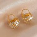 Korean Flower Diamond Copper Ball Flower Earrings Temperament Design Ear Clip Light Luxury Earrings Women