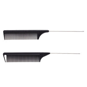 Barber Hairdressing Common Comb Carbon Fiber Fine Tooth Hair Braiding Tinting Sectioning Stain Steel Metal Rat Pin Tail Comb