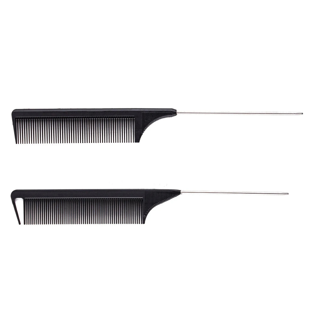 Barber Hairdressing Common Comb Carbon Fiber Fine Tooth Hair Braiding Tinting Sectioning Stain Steel Metal Rat Pin Tail Comb