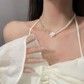 French Style Camellia Flower Crystal Choker Necklaces for Women Pearl Chain Rhinestone Necklaces Weddings Jewelry