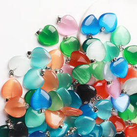 Heart Shape Cat Eye Pendants Love Heart Shape Cat Eye Stone Charms 20mm for DIY Necklace Bracelet Earring Jewelry Making Crafts