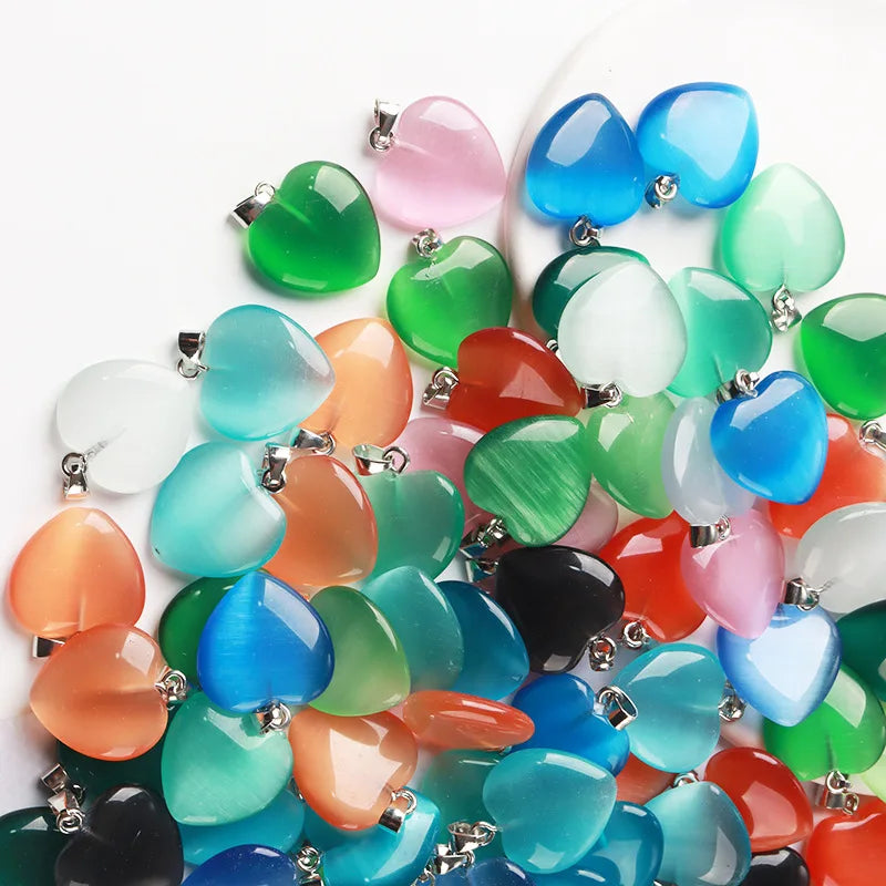 Heart Shape Cat Eye Pendants Love Heart Shape Cat Eye Stone Charms 20mm for DIY Necklace Bracelet Earring Jewelry Making Crafts