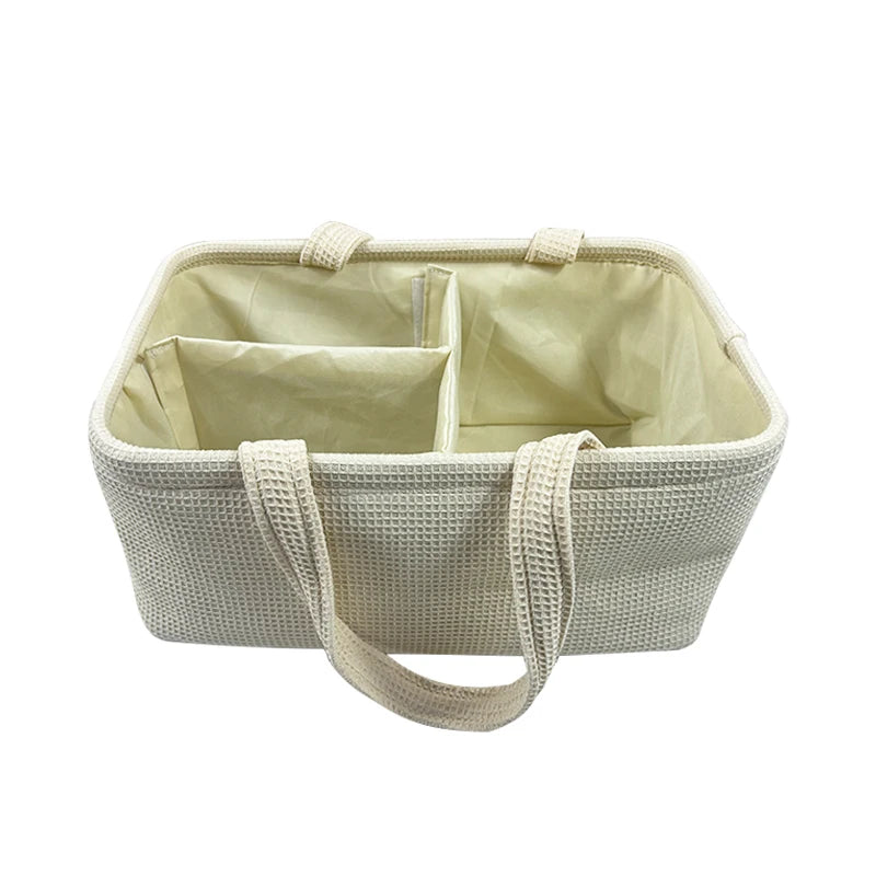 Portable Nursery Storage Basket Fabric Nappy Caddy Travel Felt Baby Nursery Diaper Caddy Storage Bag with Removable Divider