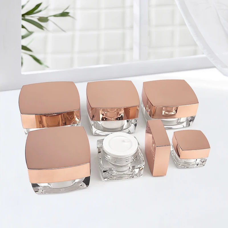 Luxury 1 Oz Custom Plastic Clear Jar With Rose Gold Lids for Acrylic Powder 2 Oz