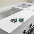 14k Gold Fancy Moissanite Earring Blue Moissanite Princess Cut Lab Grown Stud Earrings Screw Backs Wedding Earrings Design