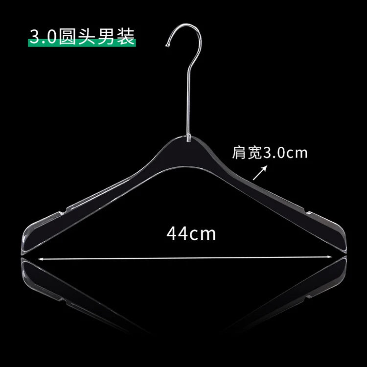 Manufacturer Wholesale Eco-Friendly Acrylic Transparent Coat Hangers Custom Logo Stainless Steel Hook for Suit Jacket Bathroom