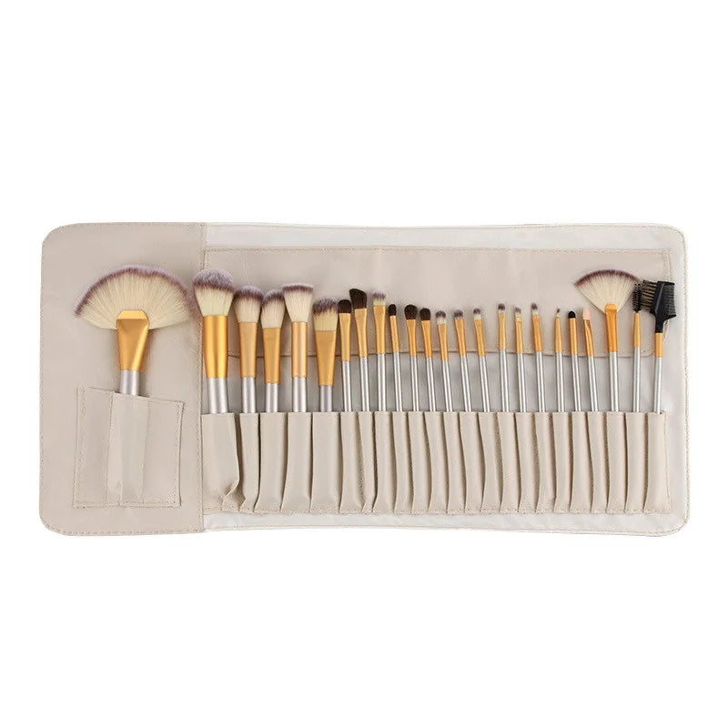 12/18/24 Pcs Premium Synthetic Makeup Brushes Champagne Gold Wood Handle Cosmetic Brushes with Bag Makeup Brush Set