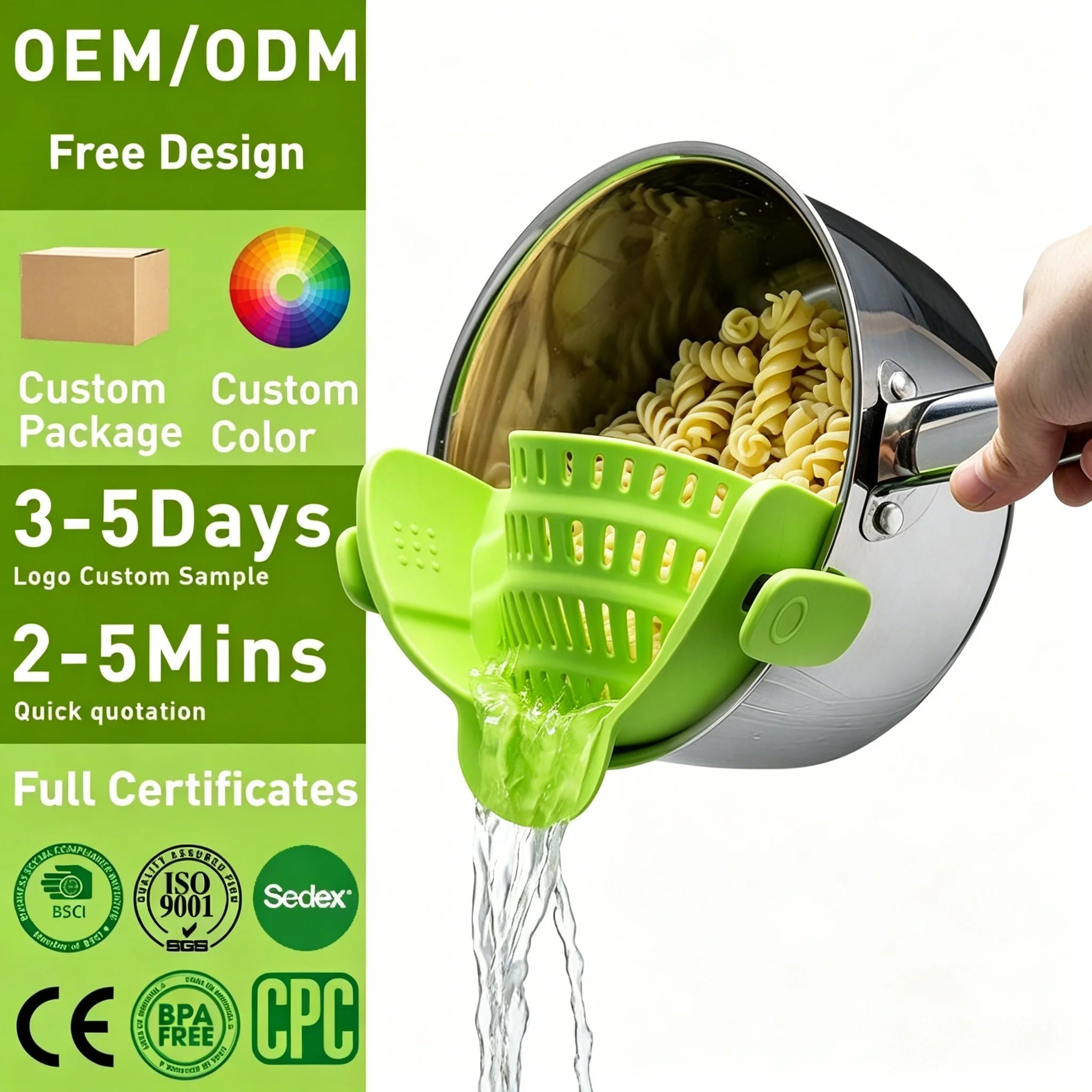 Kitchen Accessories Plastic and Stainless Drain Basket Pot Side Drainer for Wash Rice Fruits Noodles and Vegetables
