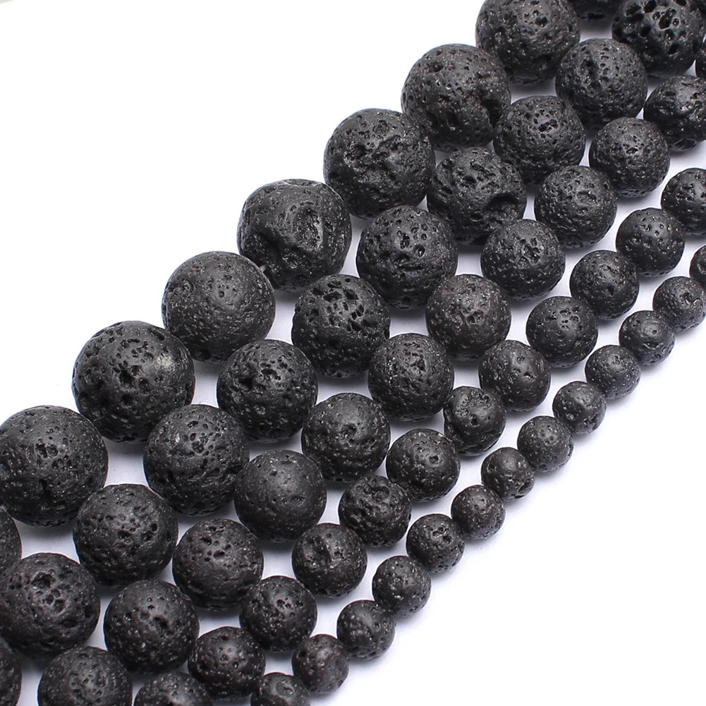 Hot Selling 4/6/8/10/12/14MM Natural Black Lava Volcanic Stone Beads for Jewelry Accessories DIY Bracelet