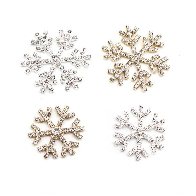 Wholesale Flatback Metal Rhinestone Snowflake Brooch with Ribbon Slider and Ring Buckle for Christmas Decorations