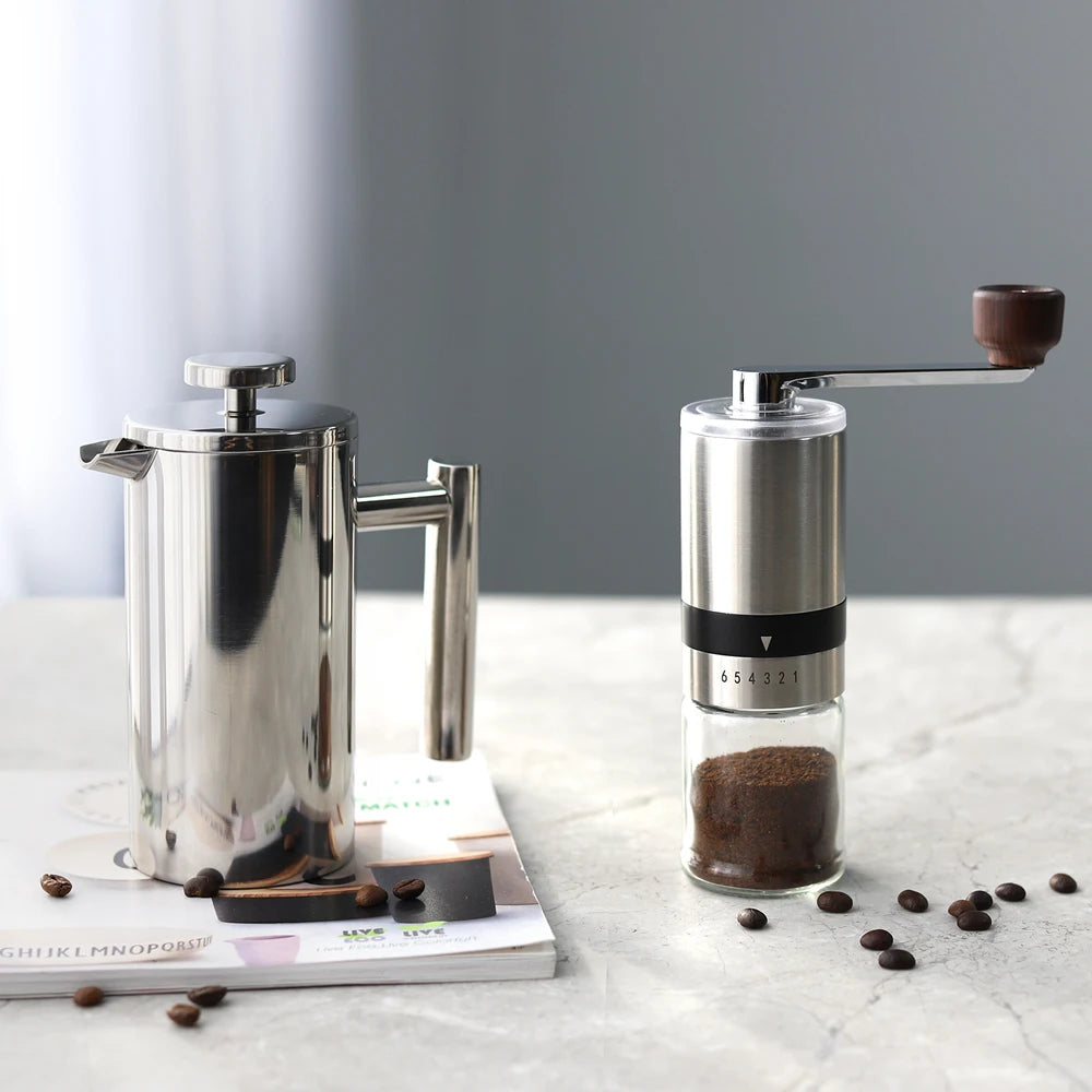Coffee Tool Ceramic Adjustable Coffee Bean Grinder Conical Burr Manual Coffee Grinder  with Stainless Steel  French Press