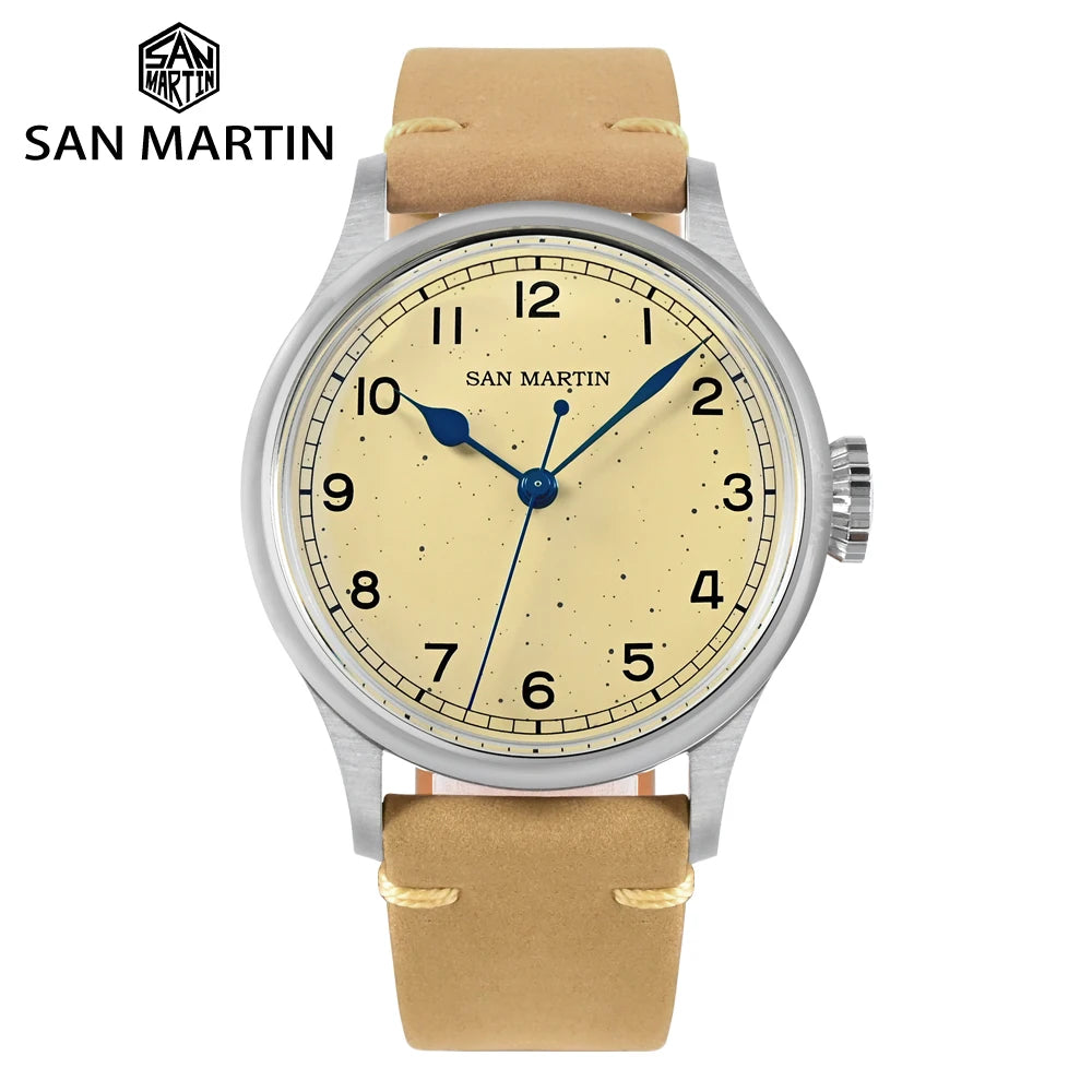 Free Ship San martin Unique Vintage Pilot Minimalist Automatic Mechanical 316L Stainless Steel Nh35 Watch for Sale
