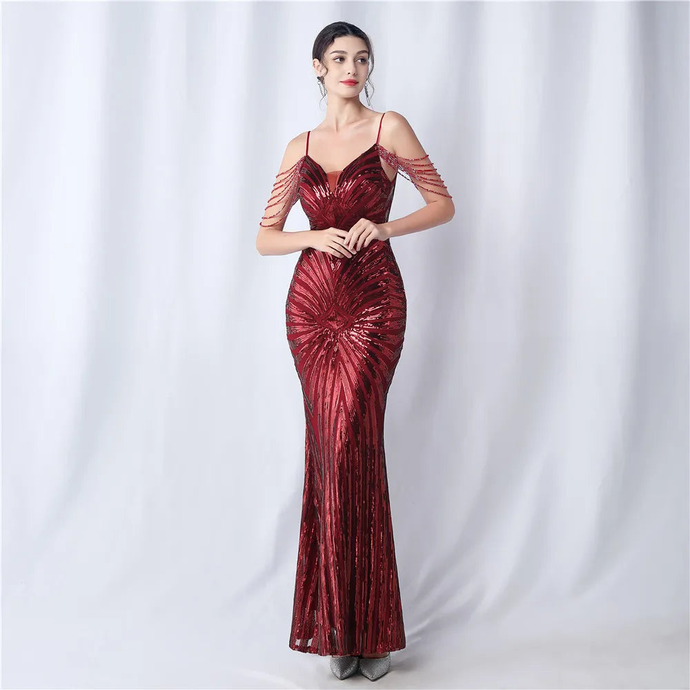 31566# 2025 Positioning Flower Cutting Craft Nail Bead Wedding Annual Meeting Host Dresses