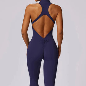 One Piece Yoga Jumpsuit for Women High Elastic Spandex Hollow Out Zipper Front Sleeveless V-cut Scrunch Butt Bodysuit Fitness