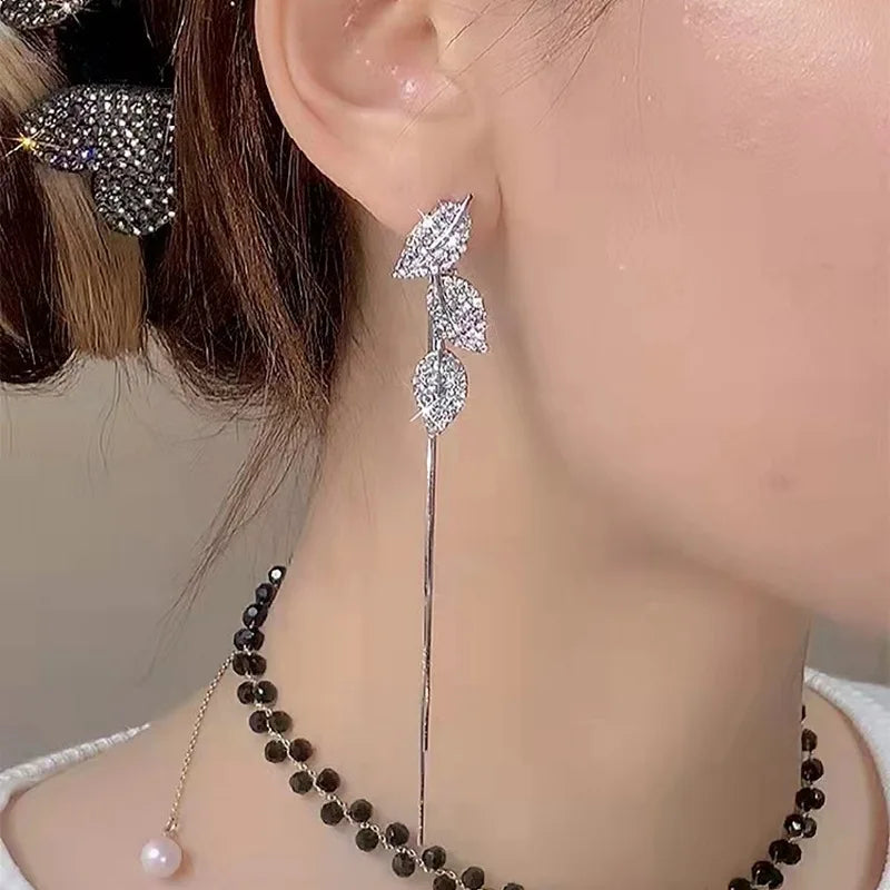 Floating Leaves Dangle Earrings Long Hanging Metal Link Leaf Drops for Women  Bohemian Lightweight Layered Dangling Earrings