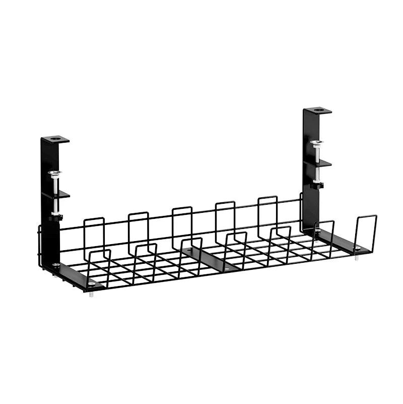 Black Metal Under-Desk Storage Basket-Adjustable Hanging OrganizerMulti-Compartment Rack for Office Tool/Pen/Stationery Storage