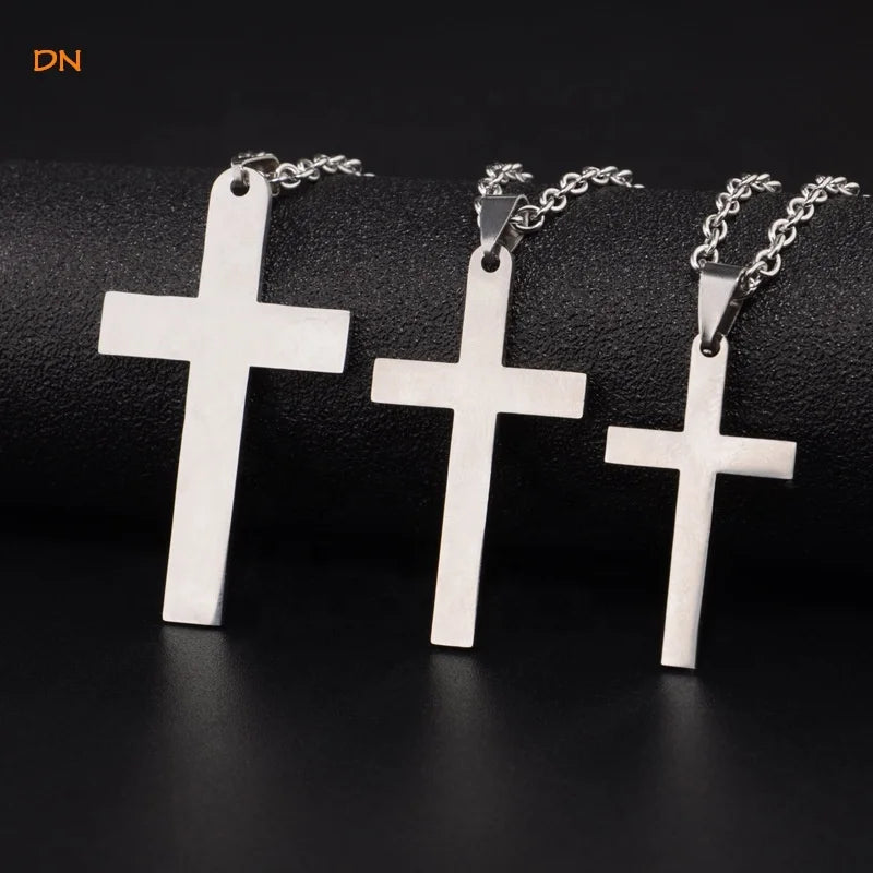 Dina Fast Shipping New Arrival Tarnish Free Fashion Hip-hop Simple Jesus Cross Men's Silver Plated Stainless Necklace Chain