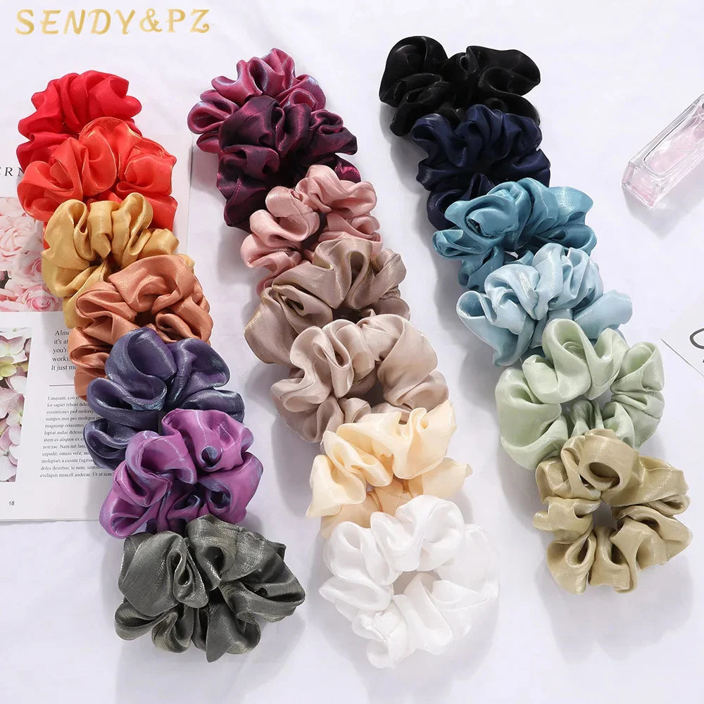 Wholesale Fashion Women Accessory Bulk Elastic Hair Ties Solid Color Hair Bands Girls Satin Silk Hair Scrunchies