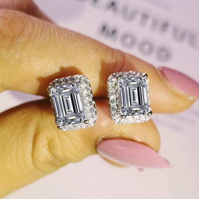 CAOSHI Women&Girls Personality Dress-up Ear Jewelry Classic Rectangle Appearance Noble Silver Color Elegant Wedding Stud Earring