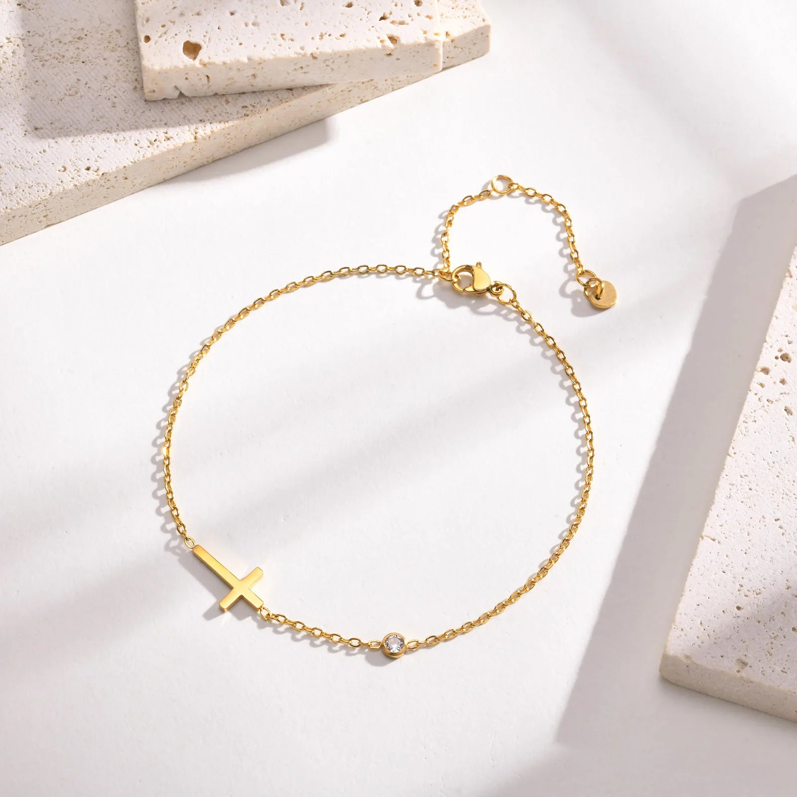 Minimalist Zircon Cross Anklet 18K Gold Plated Anklet Stainless Steel Anklets for Women