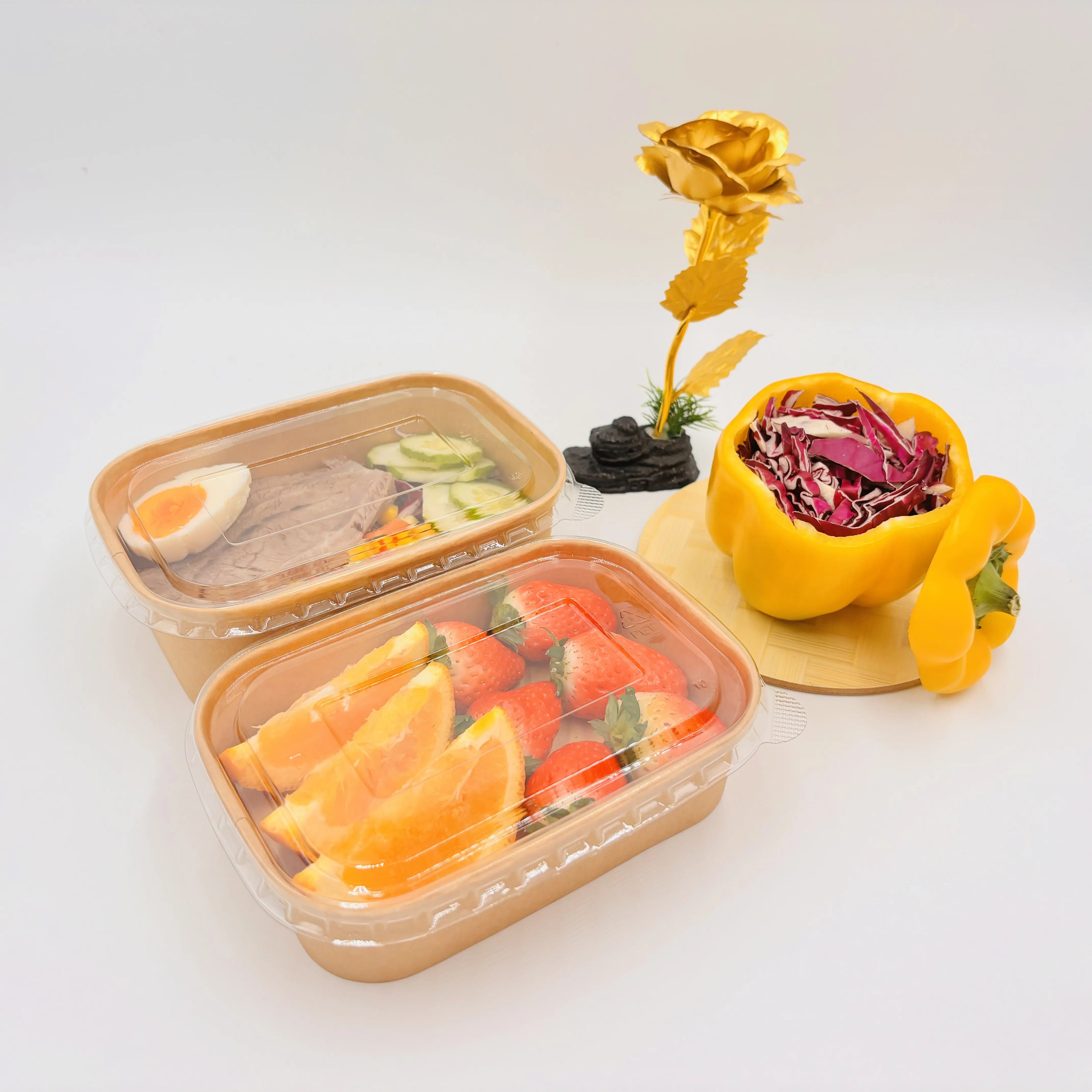 Custom Disposable Kraft Paper Box for Sushi Take-Away Fast Food Packaging Recyclable and Wholesale Custom Printing