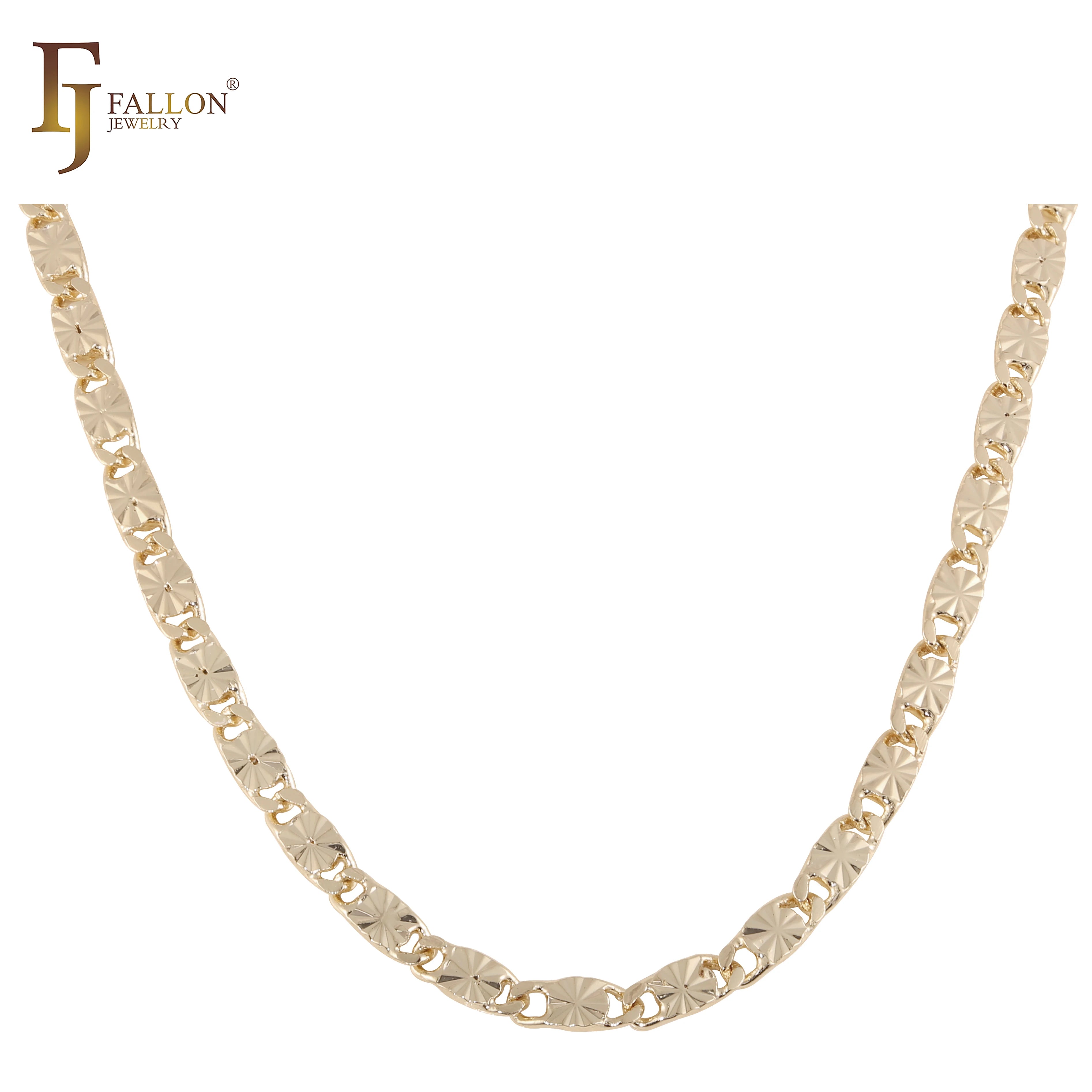 1.8mm+ FJ Fallon Fashion Jewelry Classic Solid Snail Link Sunburst Hammered Chain Plated in 14K Gold Brass Split