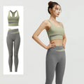 2026 Best Selling Custom Fitness Racer Back Nylon Sports Bra Leggings Set Patchwork Two Pieces Crossover Leggings and Sports Bra Set
