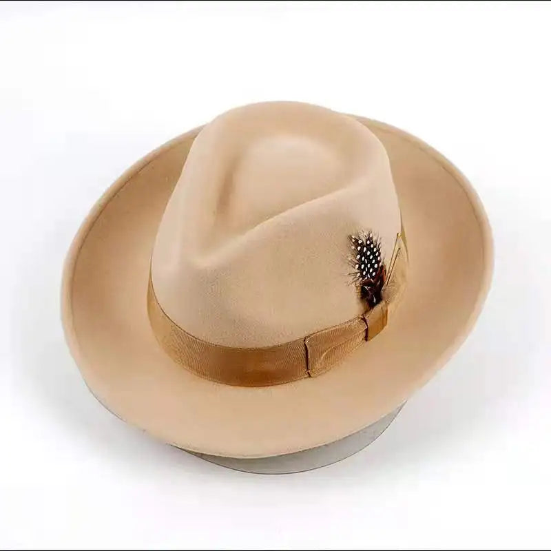 Unisex R149 Adult Top Hat 100% Woolen Brim Fedora Cap Gentleman Style for Casual and Formal Scene