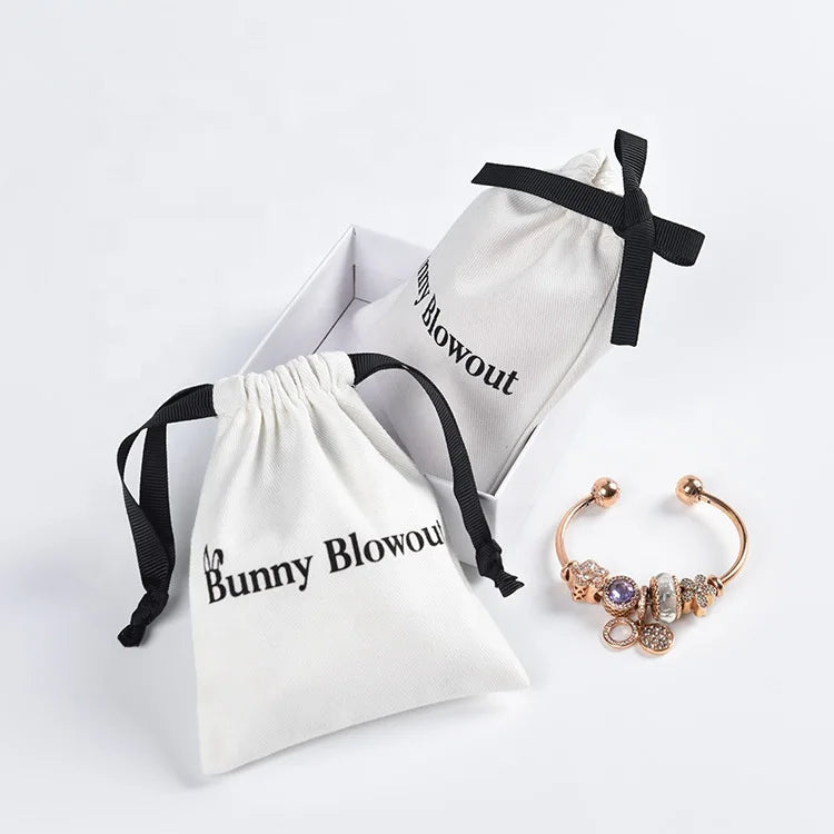 Custom Jewelry Gift Packaging Bag Pouch Holder Eco-Friendly Personalized Cotton Drawstring Bag Storage Bag With Ribbon for Gift